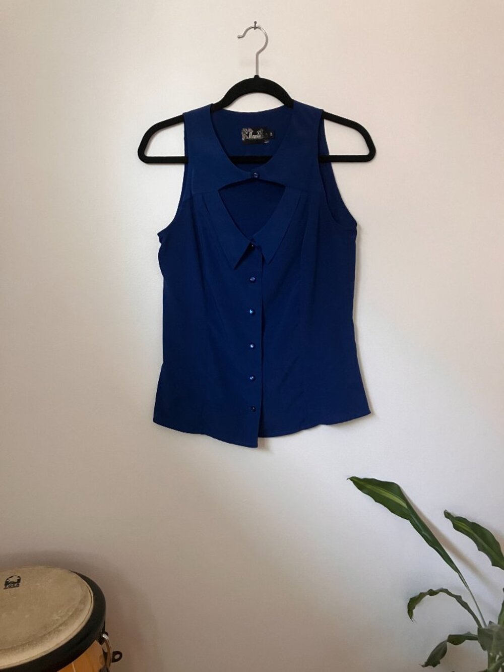 Annie 50 Royal Blue Sleeveless Top | Architectural Cutout Collar | Small